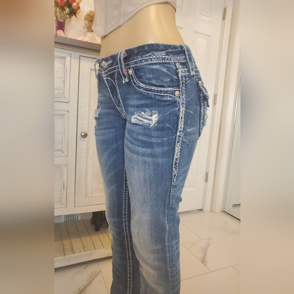 Rock Revival Women's Distressed Blue Skinny Jeans Size 29 - Picture 4 of 13